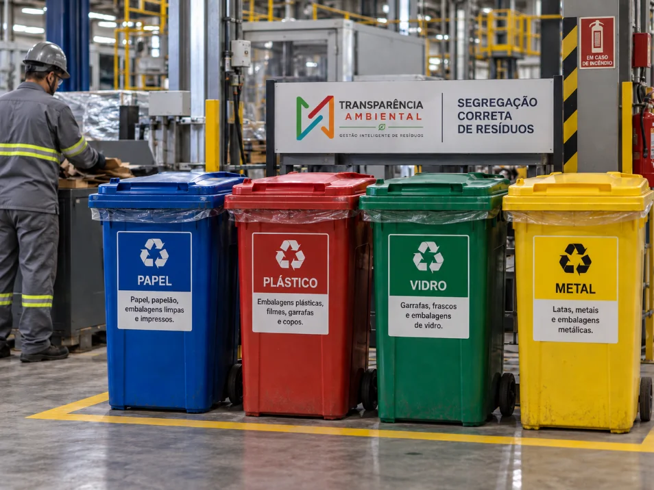 Recipientes identificados por classe em ponto de geração da planta